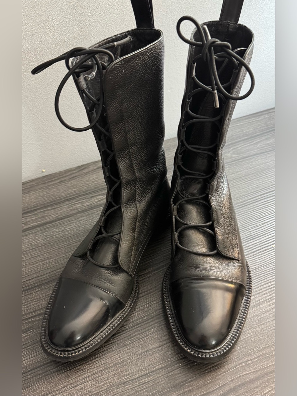 Inch2 Black Lace Up Leather Brogue Boots Handcrafted Women’s Size 39